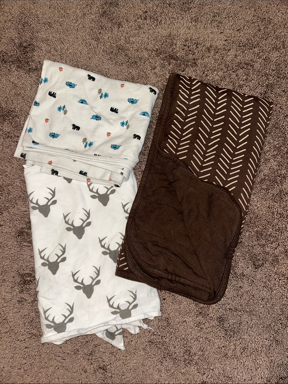 Baby boy Kyte BABY Espresso Herringbone, buck & camping baby blanket bundle!